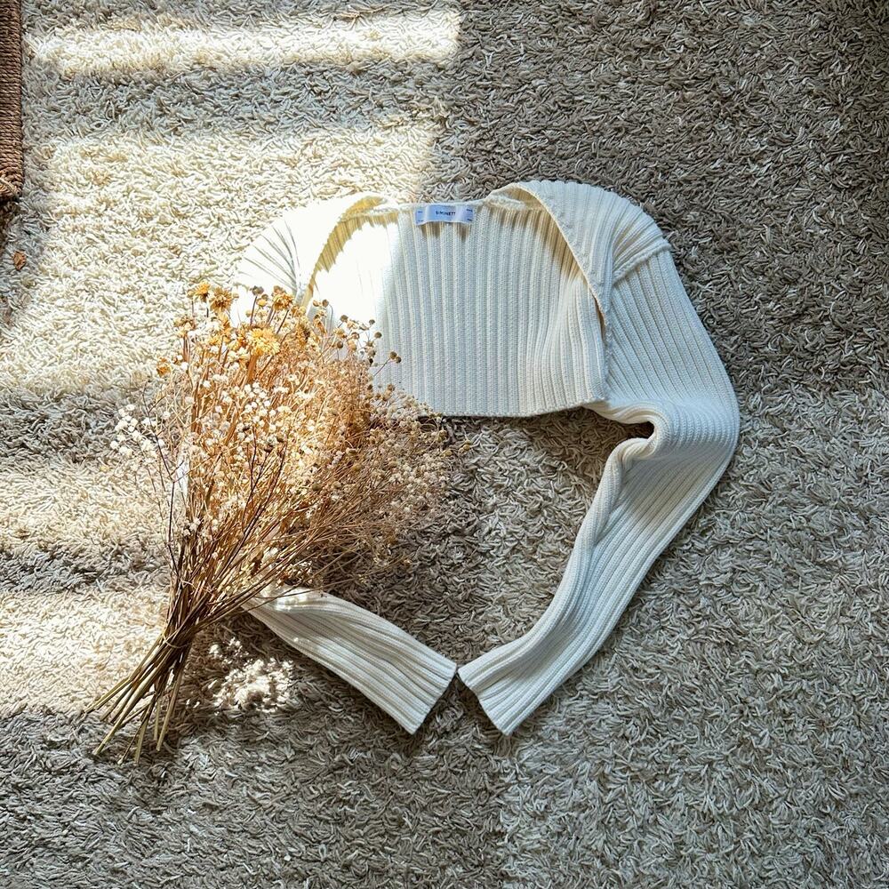 SIMONETT Cream Ribbed Knit Sleeve Sweater Shrug Bolero Wool Women’s One Size